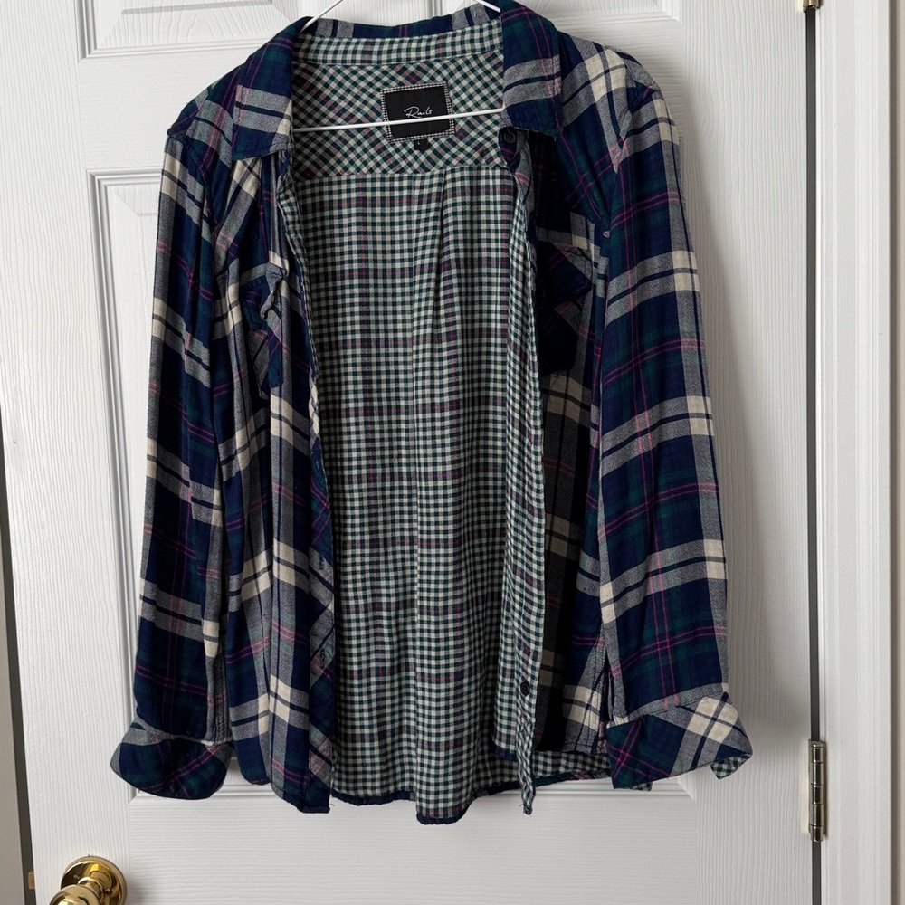 Rails Navy and Green Plaid Button Down Shirt